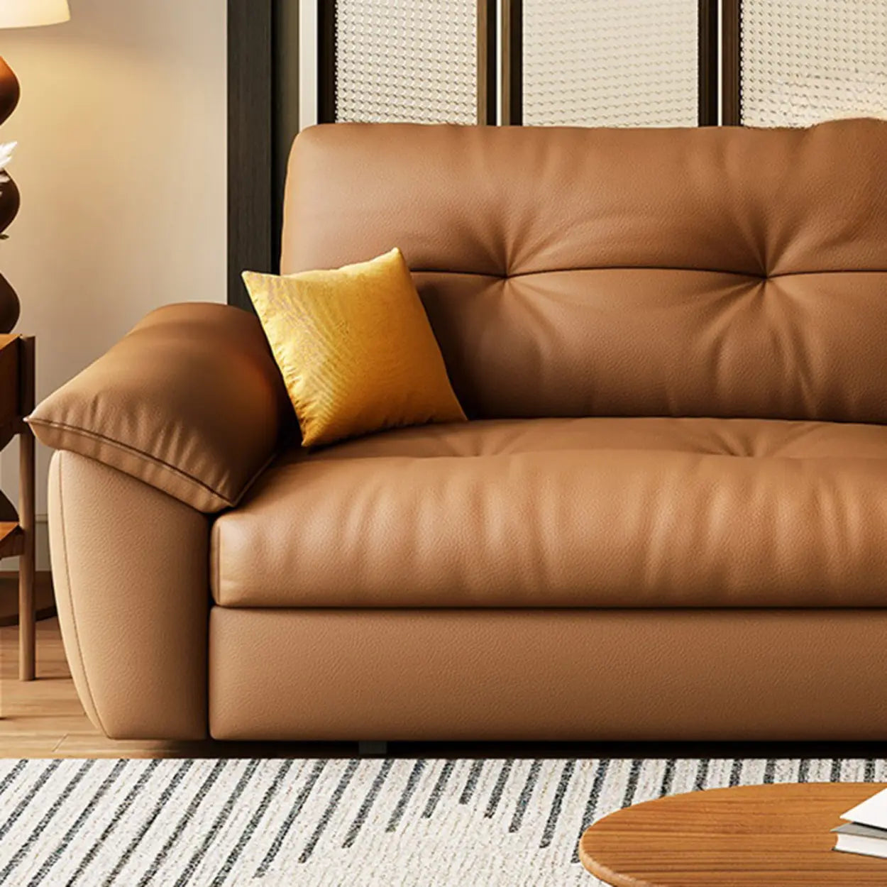 Convertible Brown Leather Tufted Storage Futon