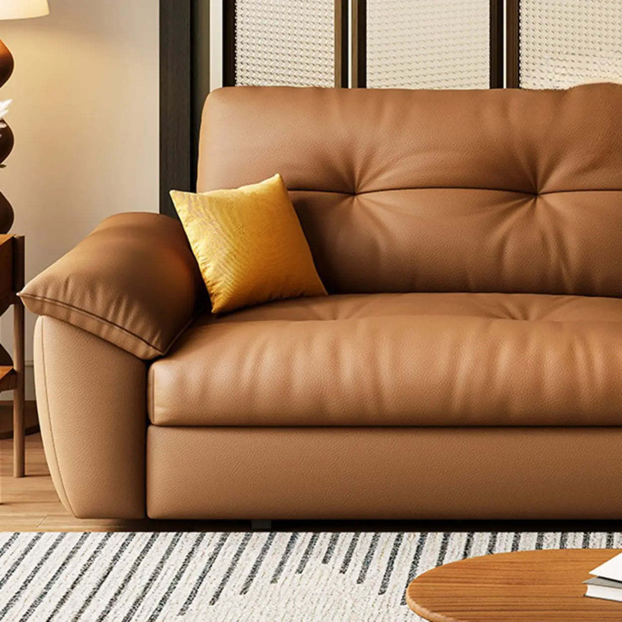 Convertible Brown Leather Tufted Storage Futon