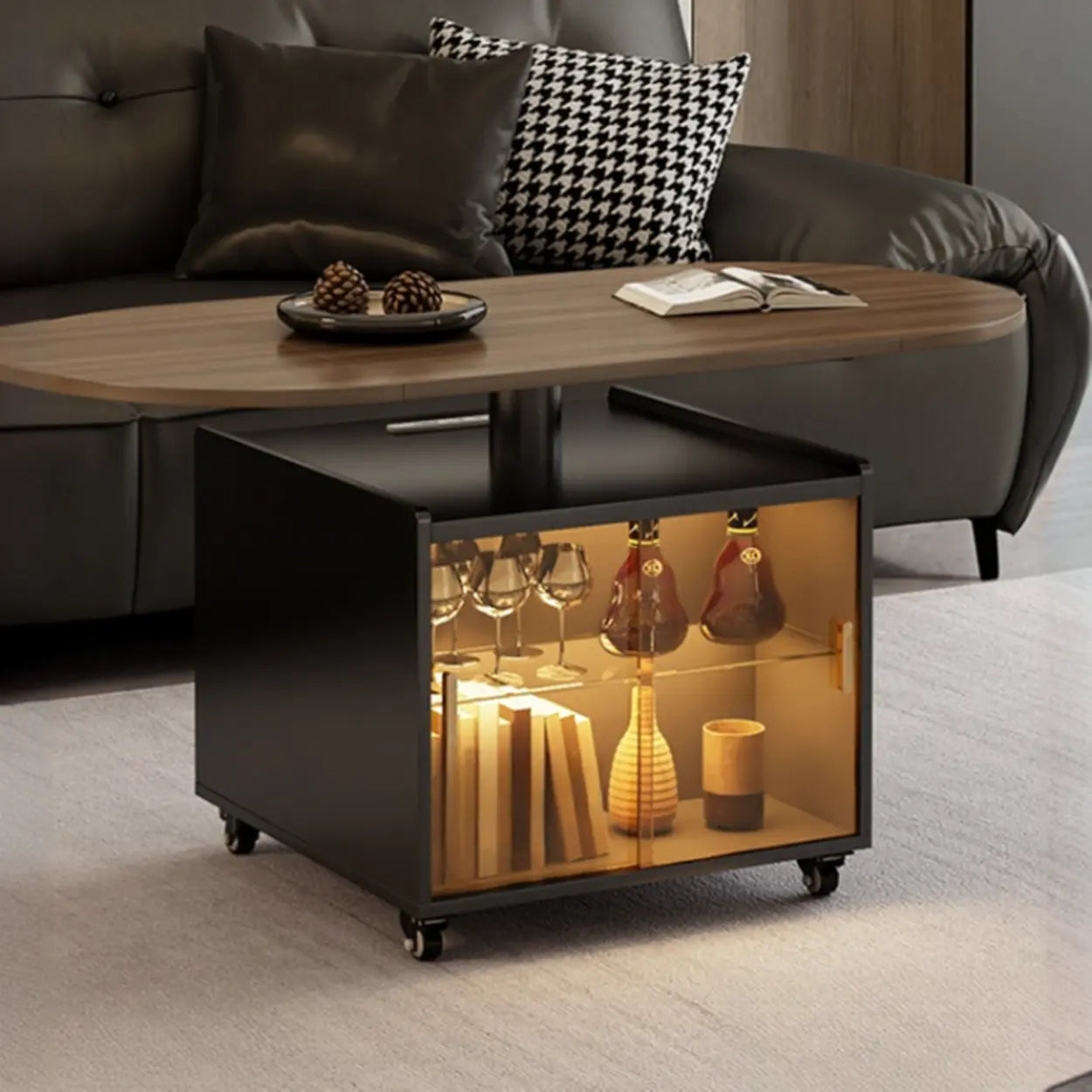 Convertible Wood Lift-Top Cabinet Coffee Table