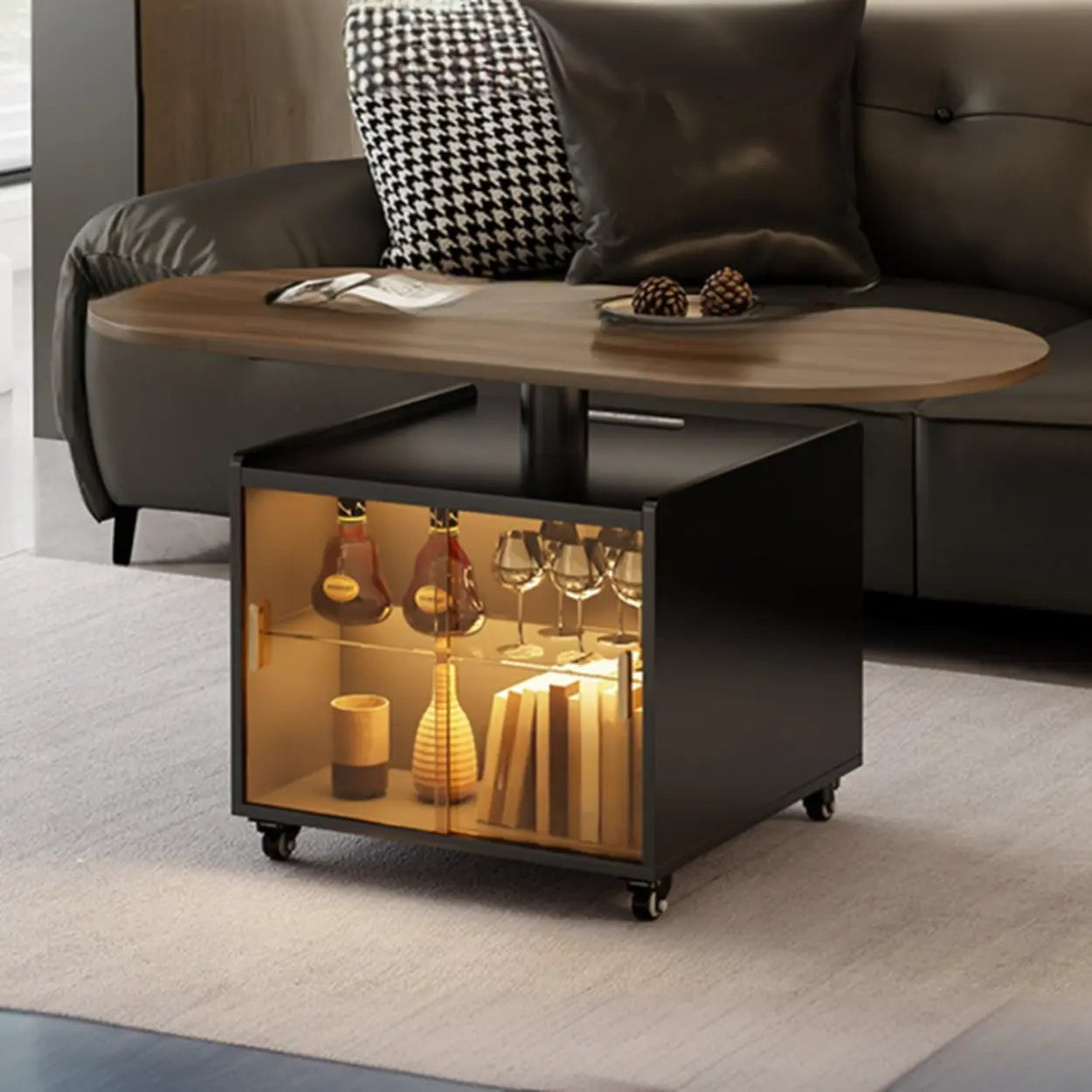 Lighom modern lift-top convertible wood coffee tables in wood acrylic