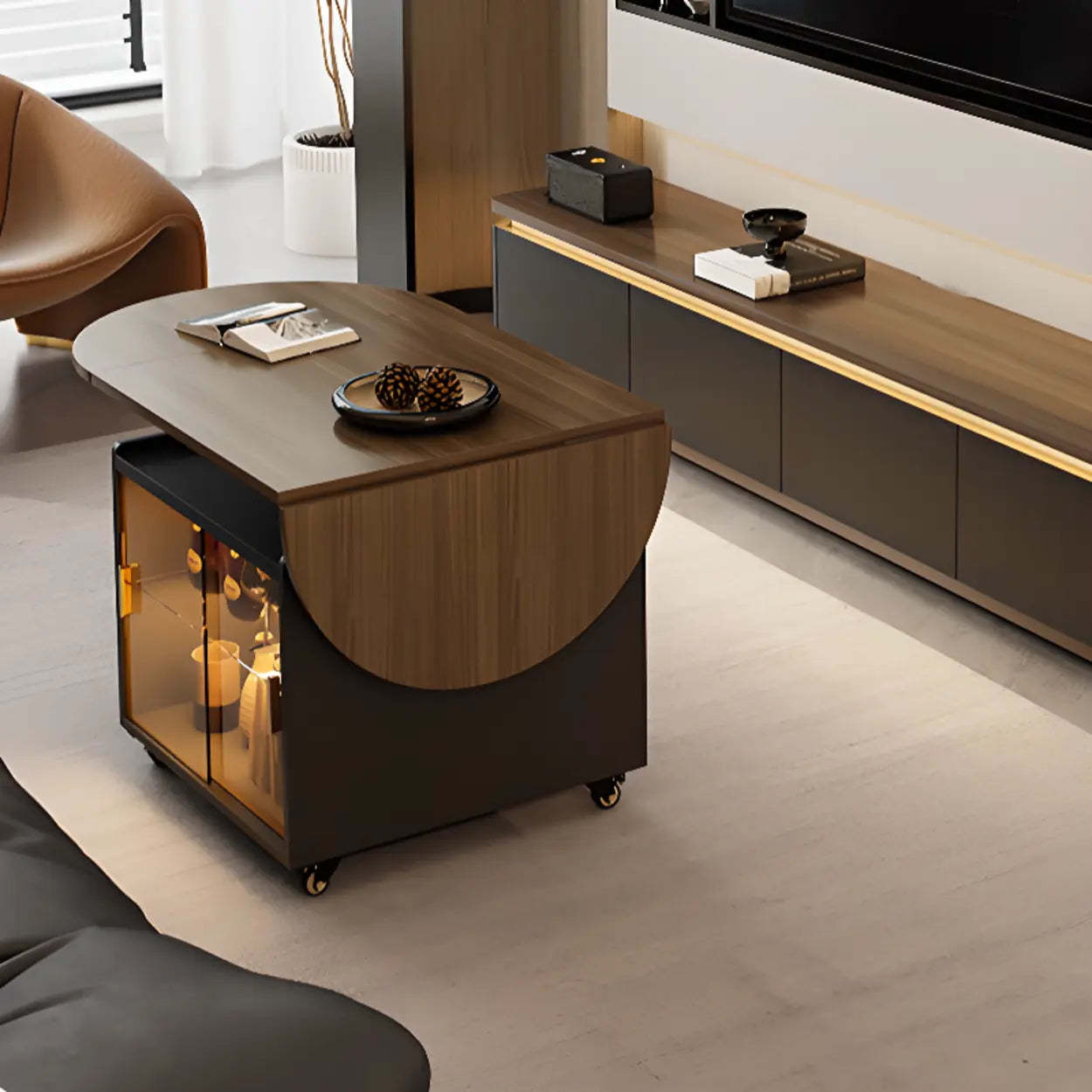Convertible Wood Lift-Top Cabinet Coffee Table