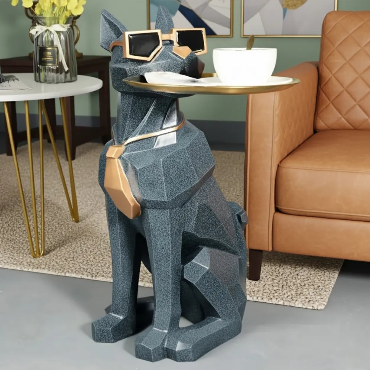 Tray dog-shape metal coffee tables for bedroom — Black