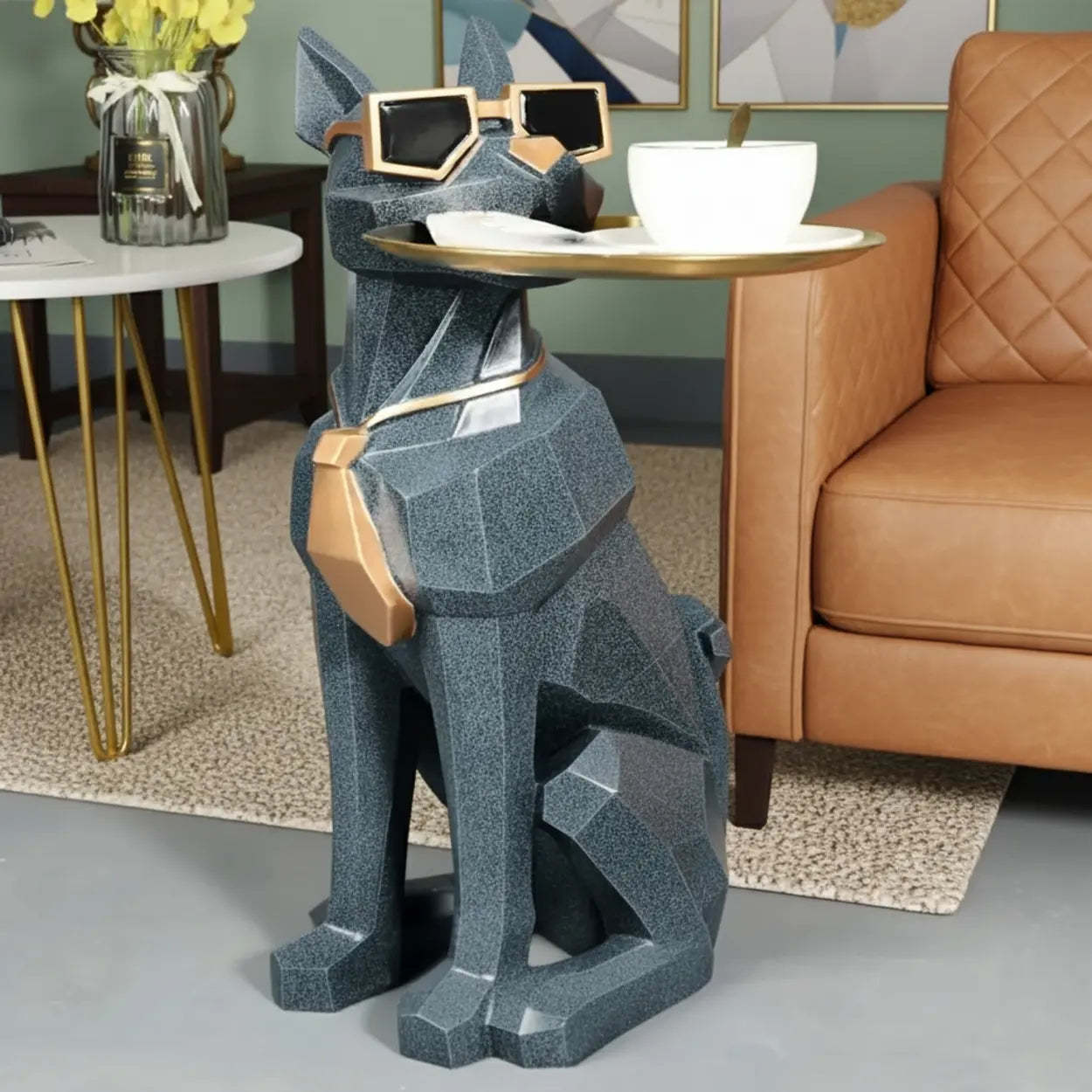 Tray dog-shape metal coffee tables for bedroom — Black