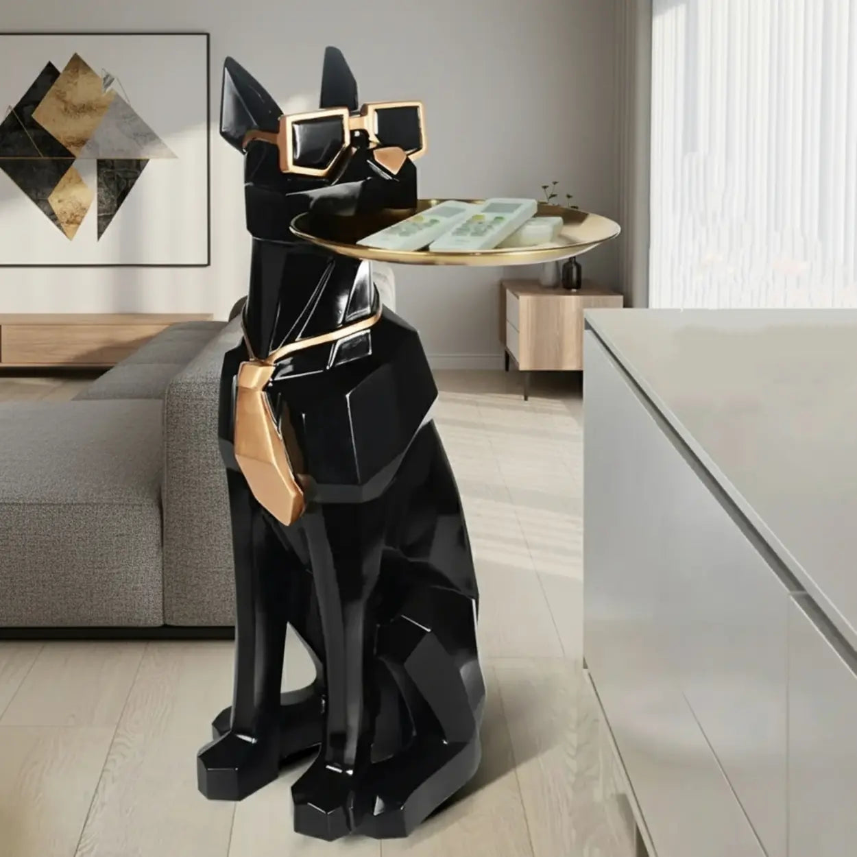 Dog-Shape Side Table with Tray — Gray