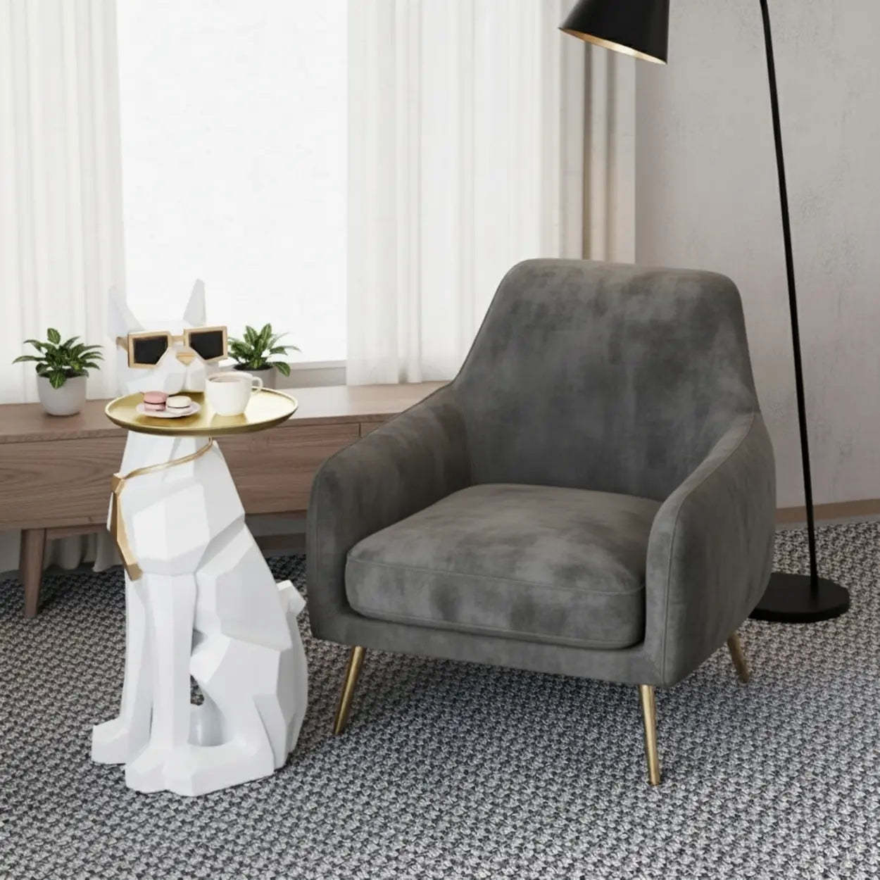 Modern dog-shape tray coffee tables in metal — White