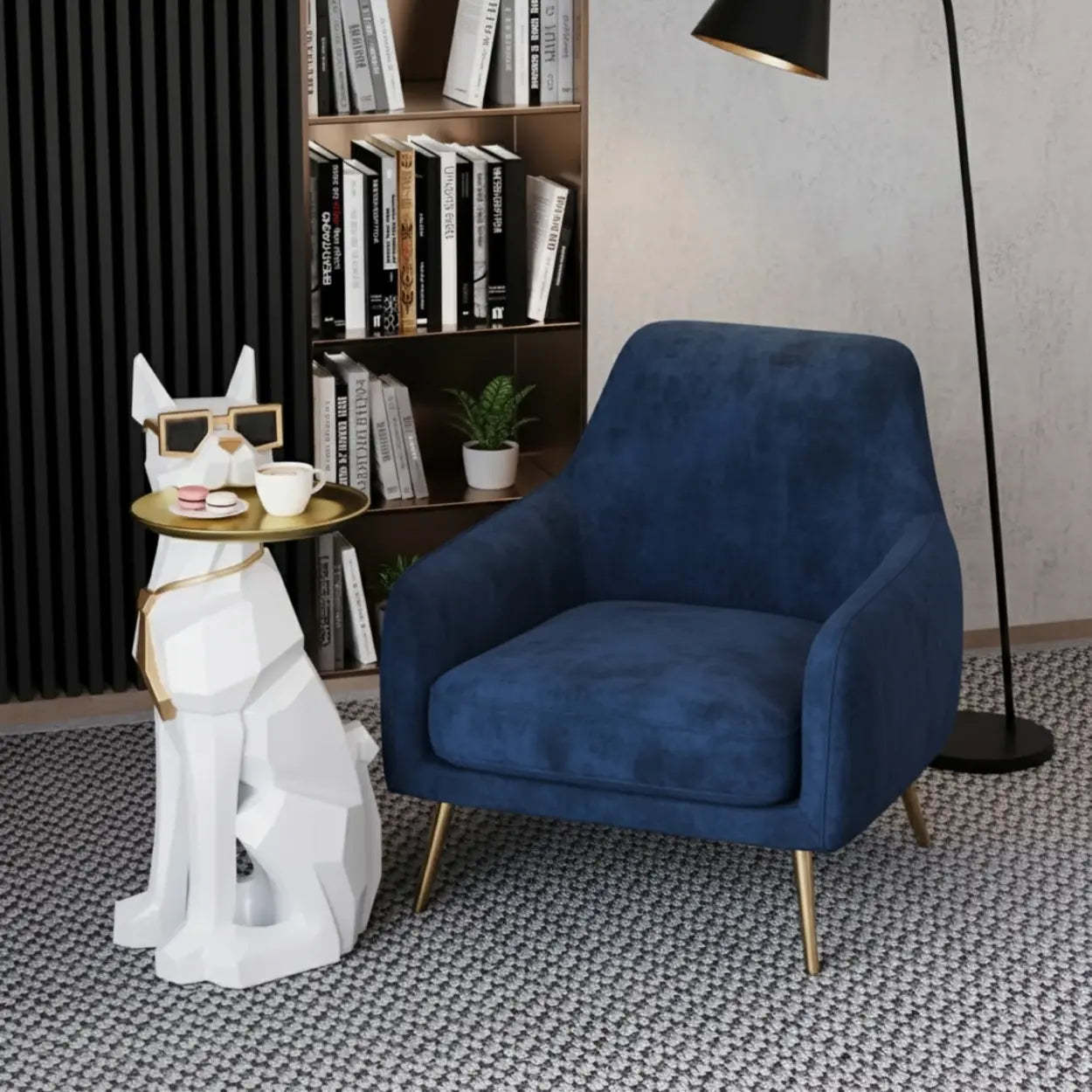 Modern dog-shape tray gray metal resin coffee tables