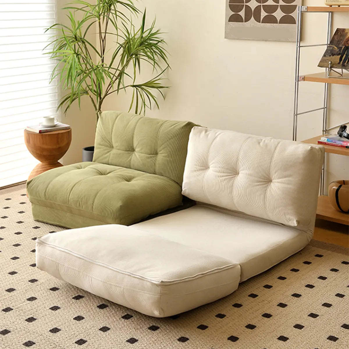 Corduroy Tufted Back Metal Frame Convertible Chair — Beige / Corduroy