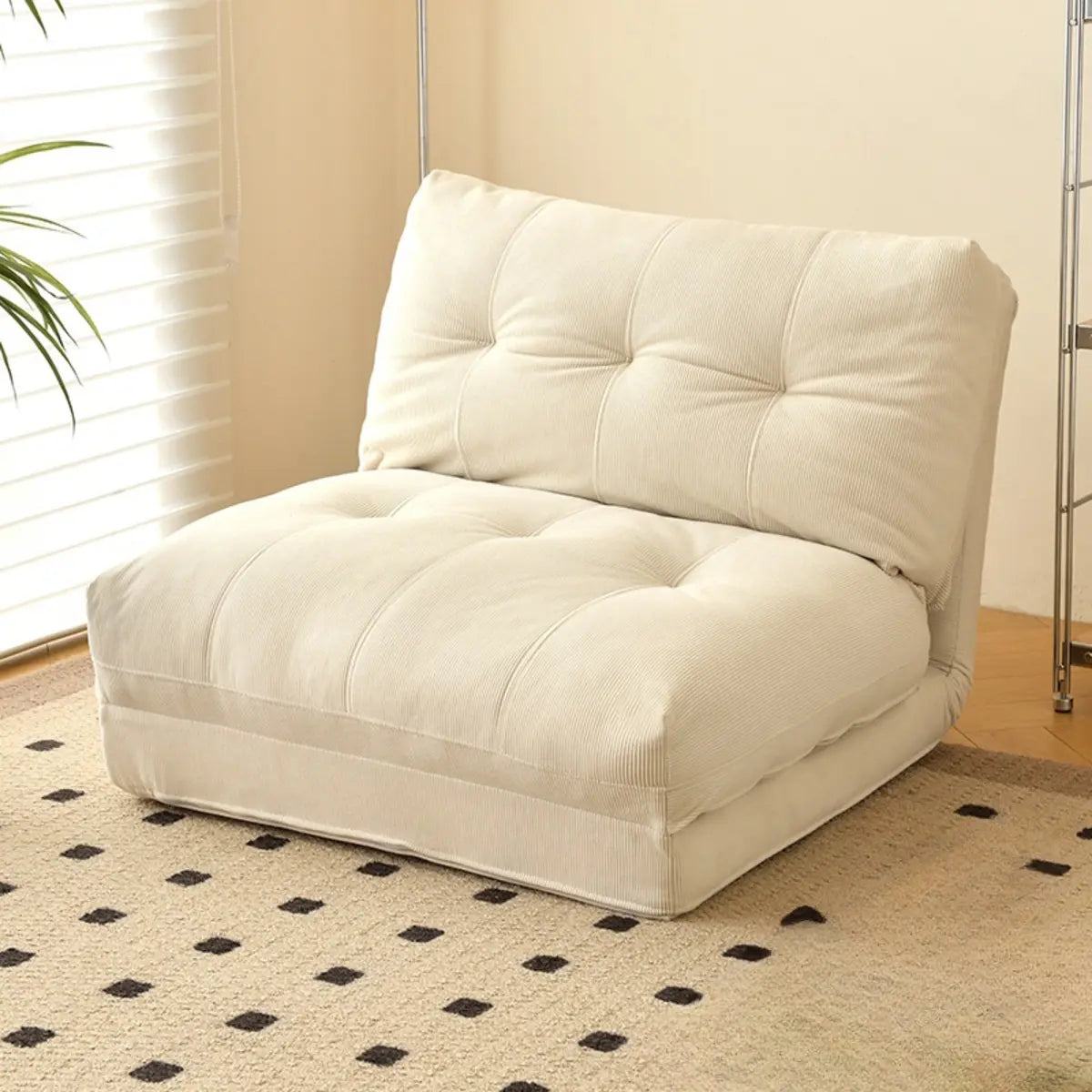 Corduroy Tufted Back Metal Frame Convertible Chair — Green / Corduroy