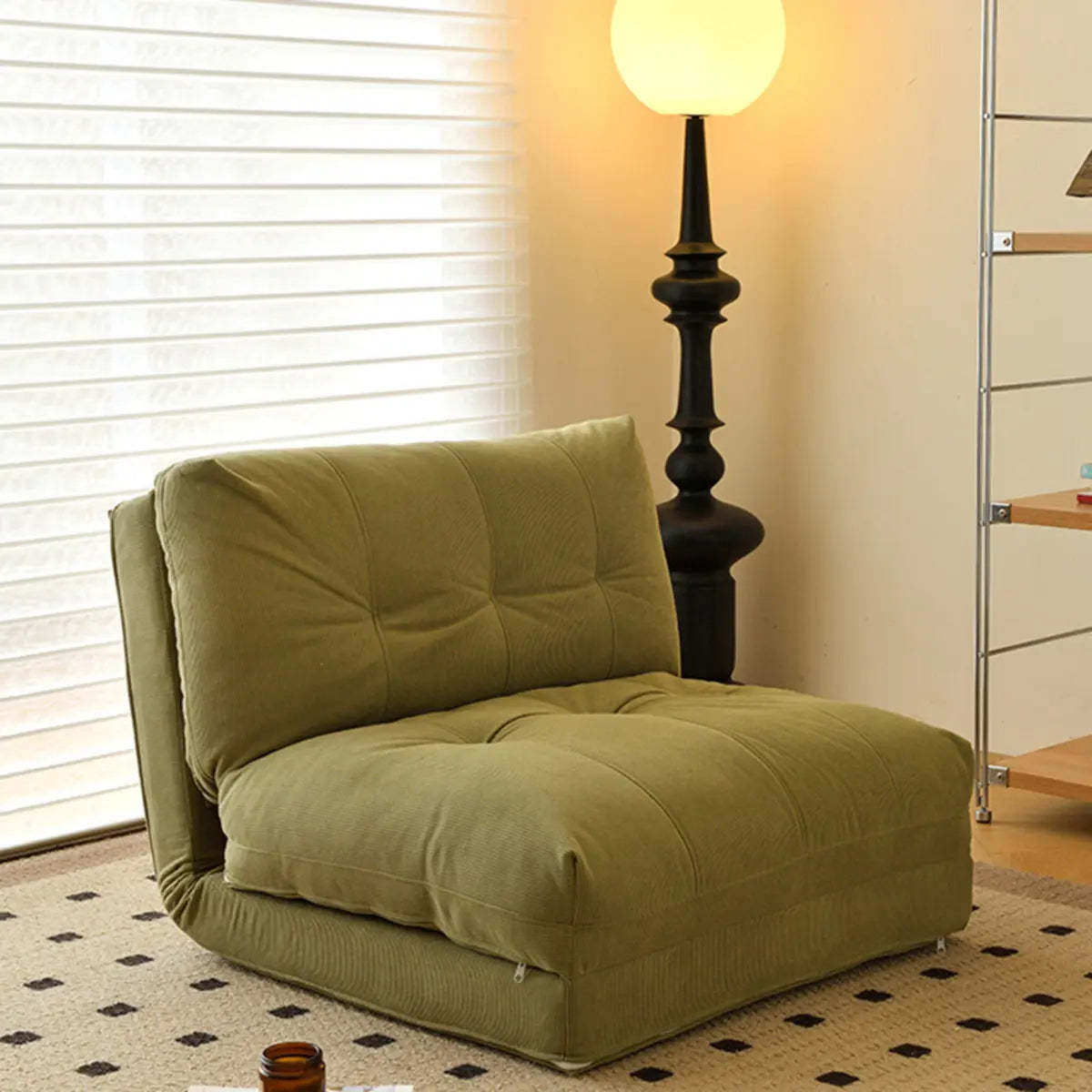 Corduroy Tufted Back Metal Frame Convertible Chair — Orange / Corduroy