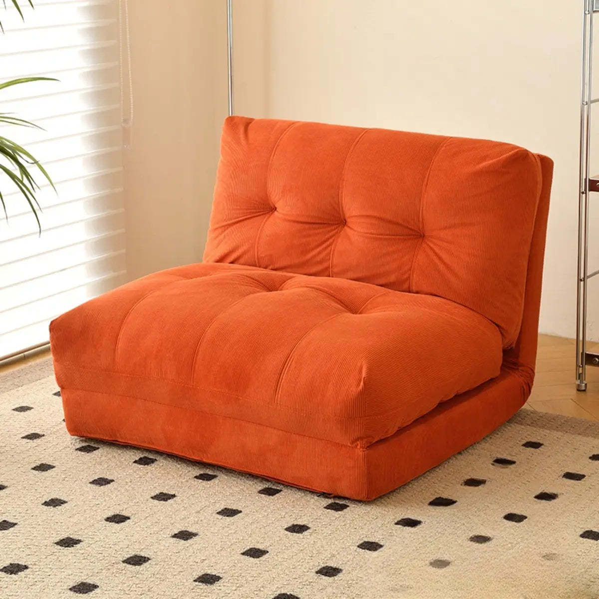 Corduroy Tufted Back Metal Frame Convertible Chair