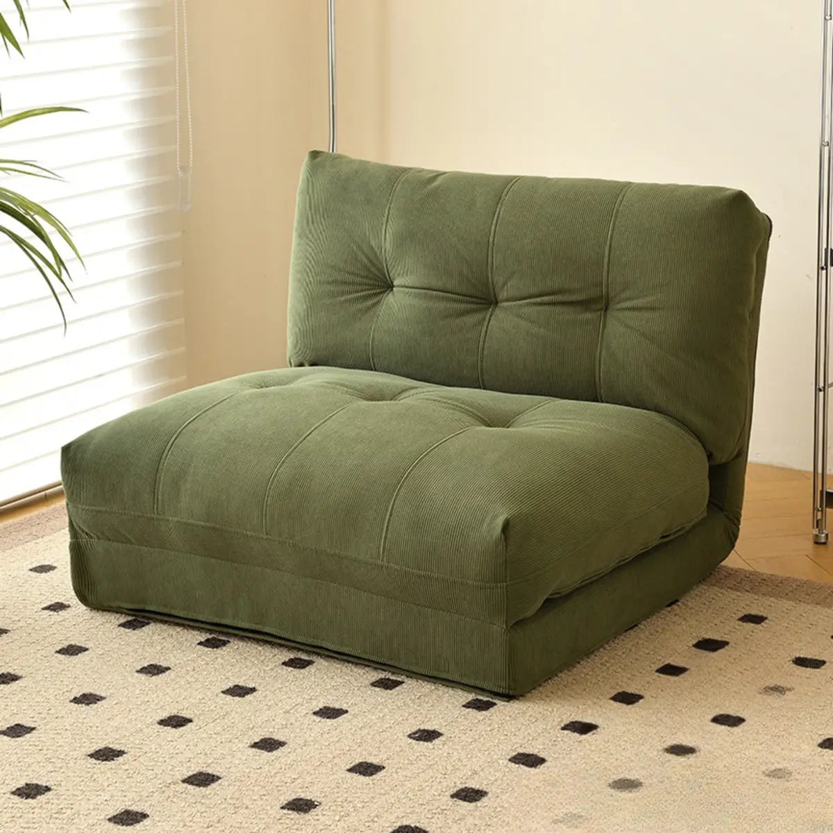 Corduroy Tufted Back Metal Frame Convertible Chair