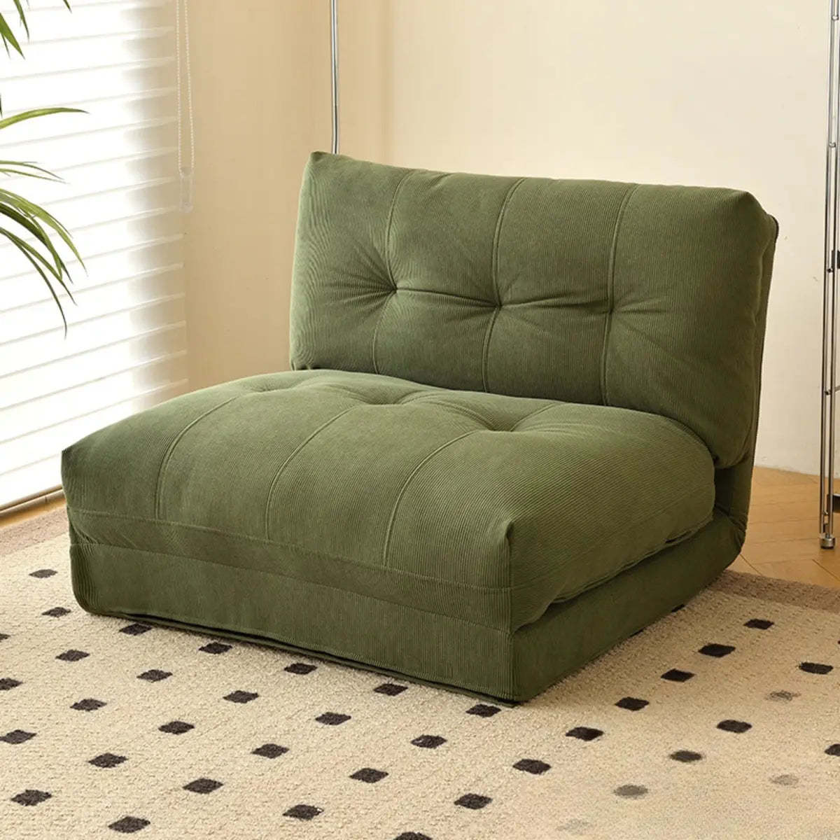 Corduroy Tufted Back Metal Frame Convertible Chair