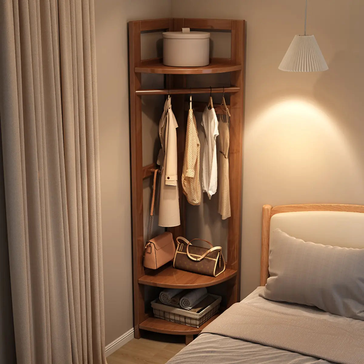 Corner Wood Coat Rack with Shelves