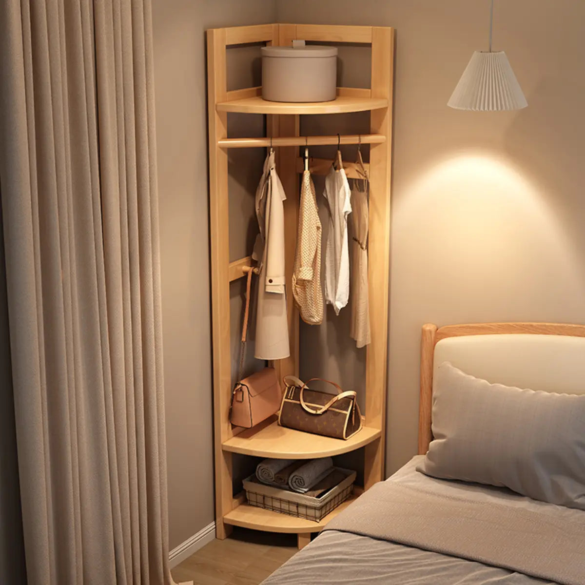 Corner Wood Coat Rack with Shelves