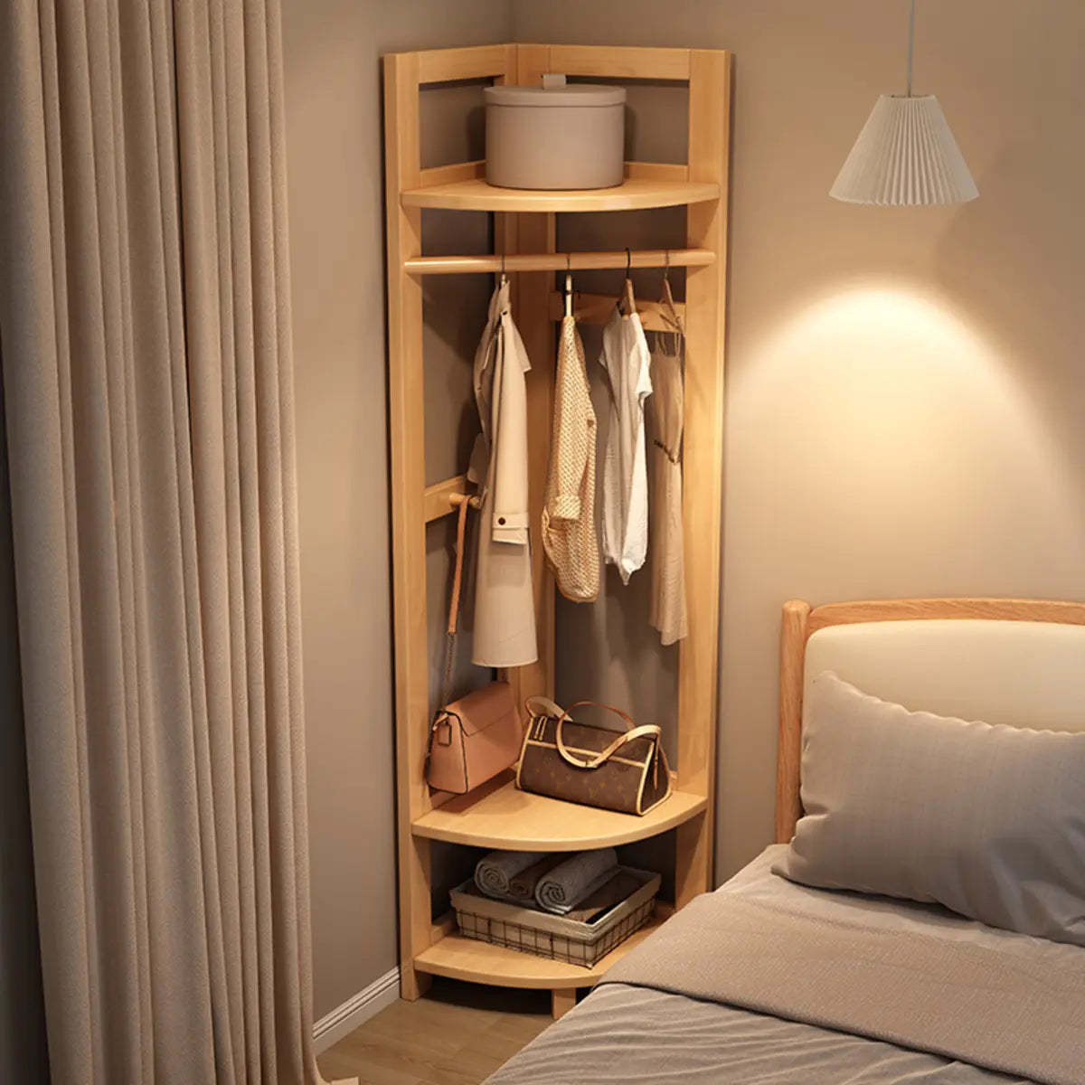Corner Wood Coat Rack with Shelves