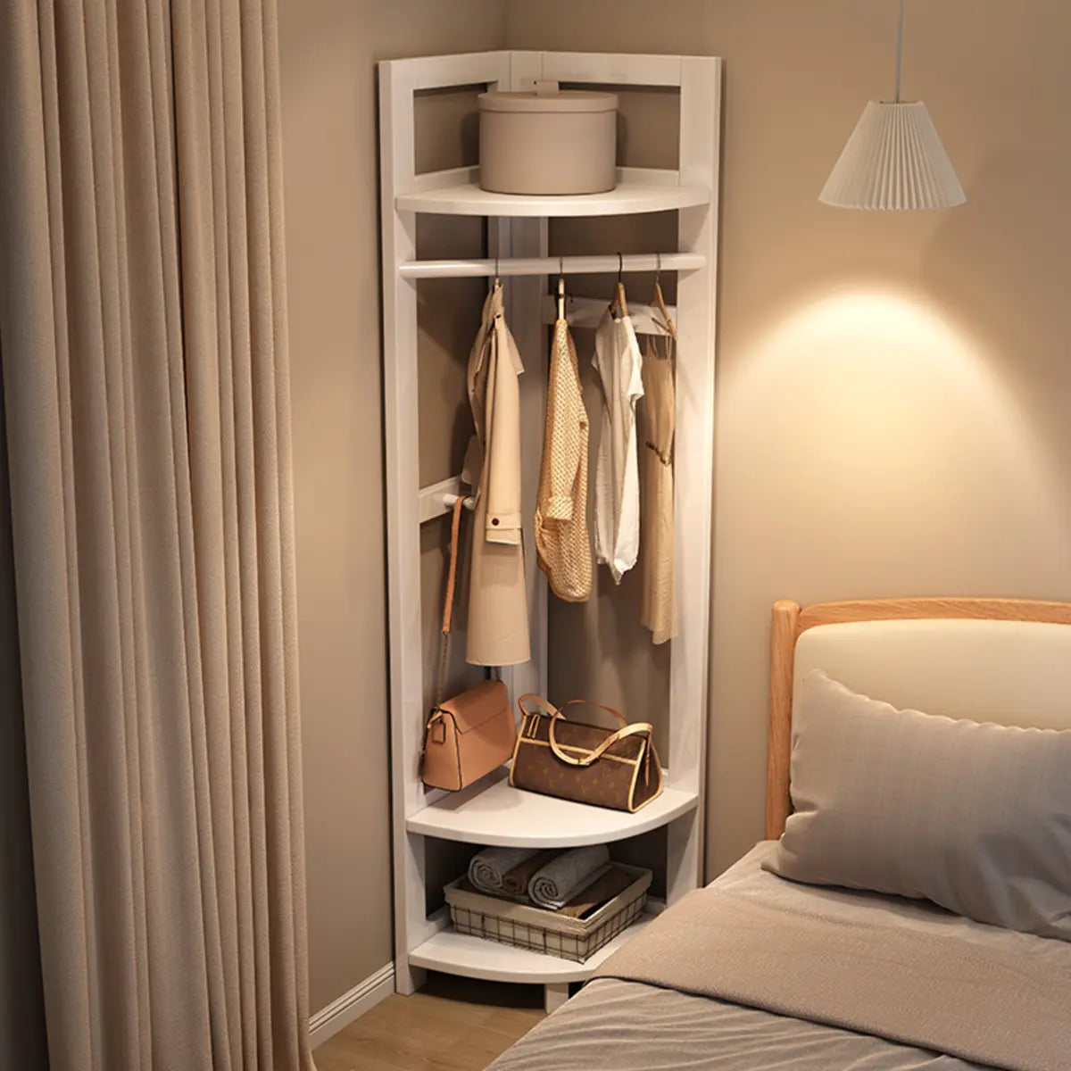 Corner Wood Coat Rack with Shelves
