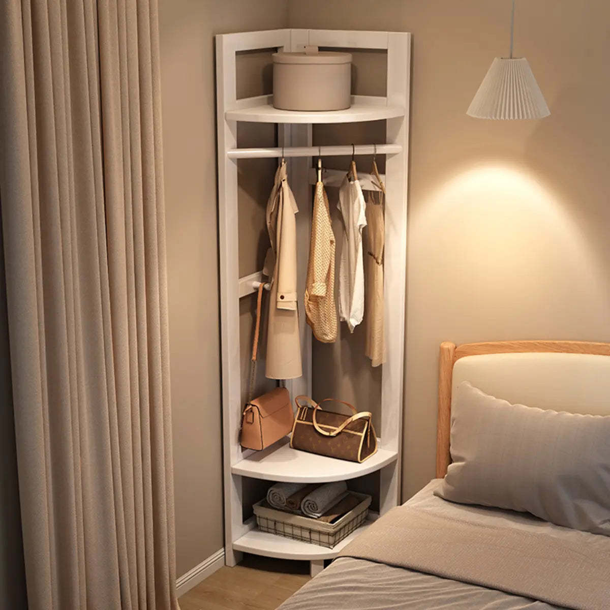 Corner Wood Coat Rack with Shelves