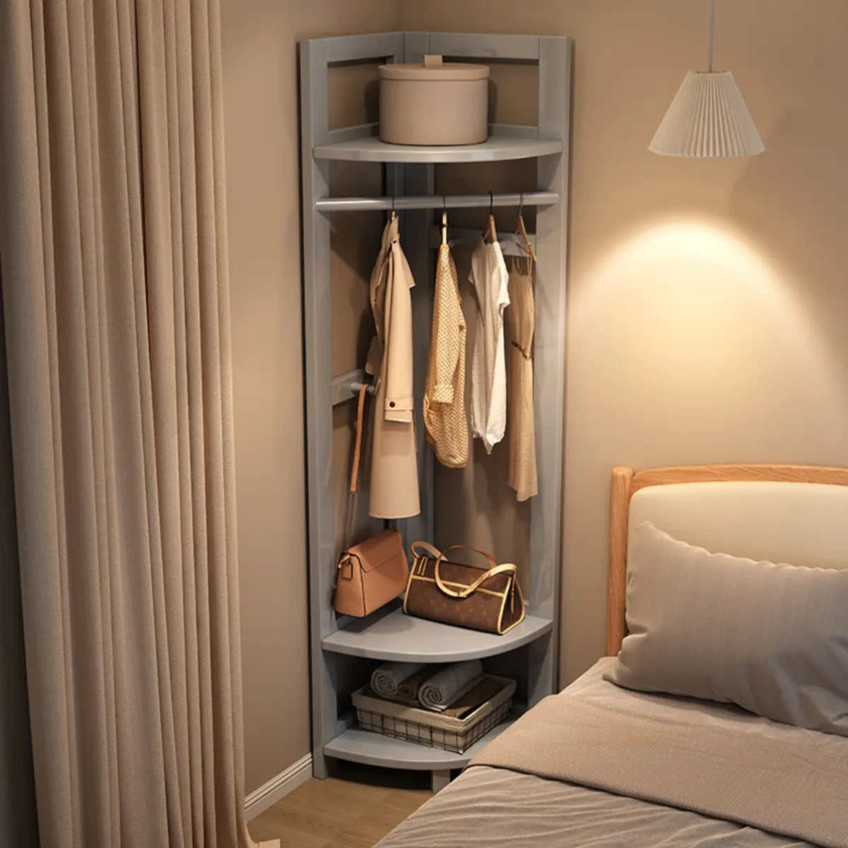 Corner Wood Coat Rack with Shelves