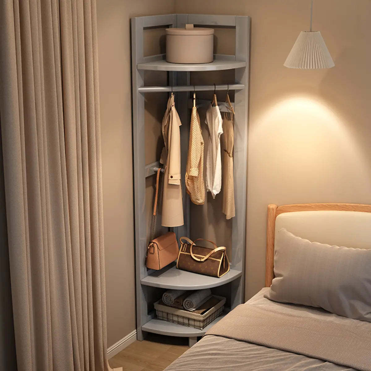 Corner Wood Coat Rack with Shelves