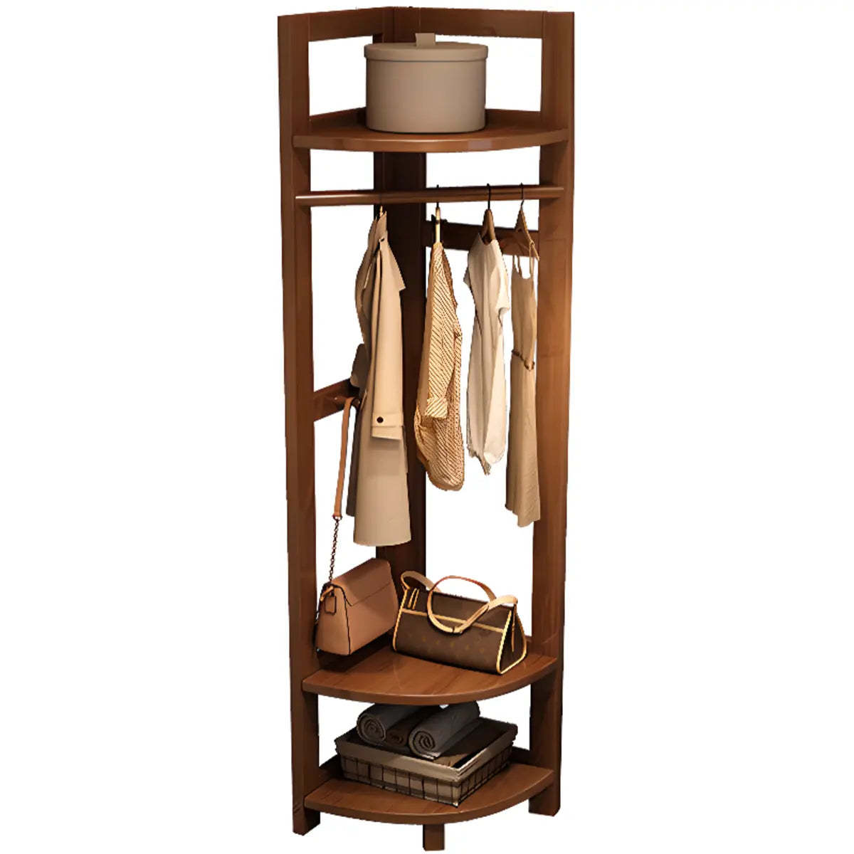 Corner Wood Coat Rack with Shelves