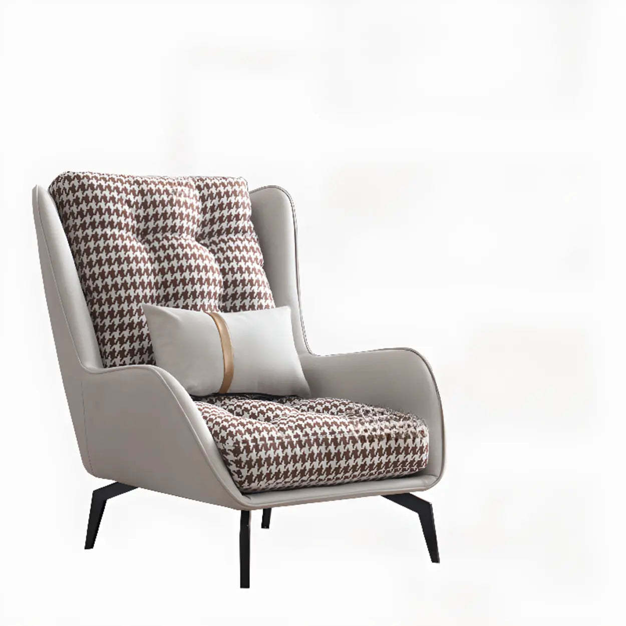 Biscuit Back Flared Arm Tufted Accent Chair — Orange Houndstooth / Accent Chair / Cotton and Linen