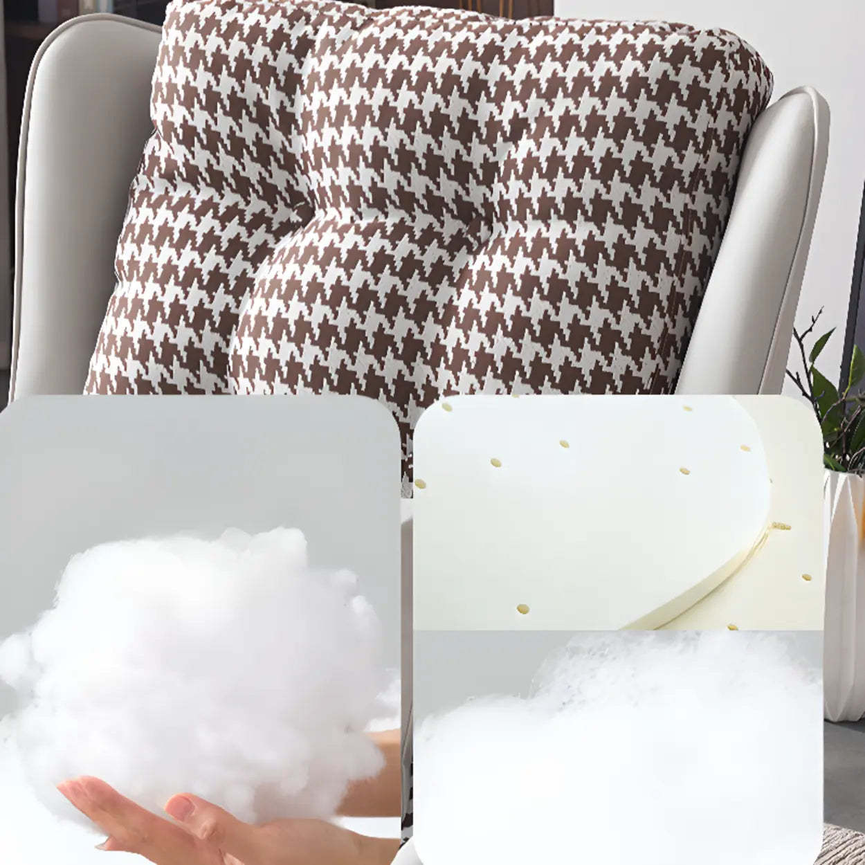 Biscuit Back Flared Arm Tufted Accent Chair — Orange Houndstooth / Accent Chair with Ottoman / Cotton and Linen
