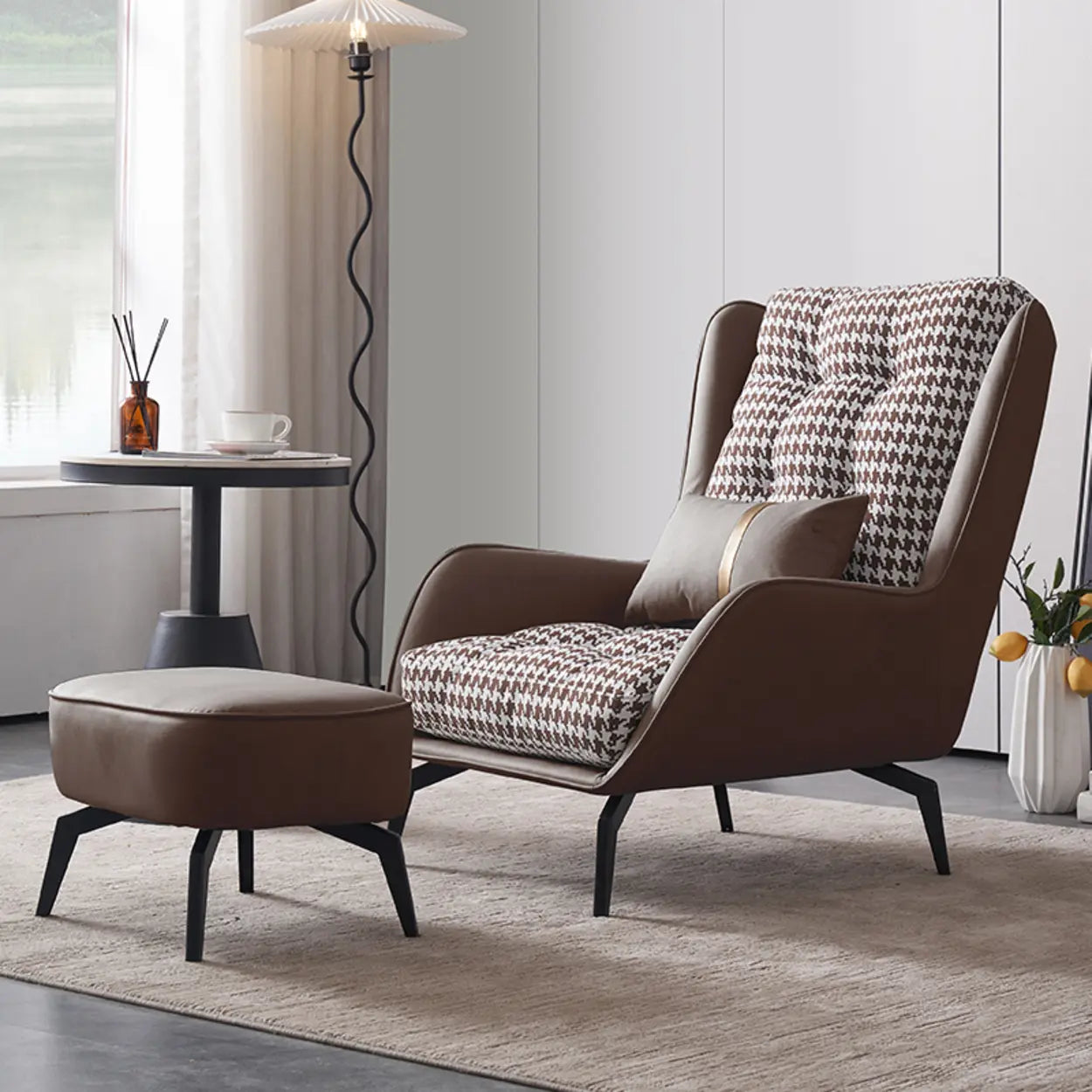 Biscuit Back Flared Arm Tufted Accent Chair — White/ Purple / Accent Chair / Cotton and Linen