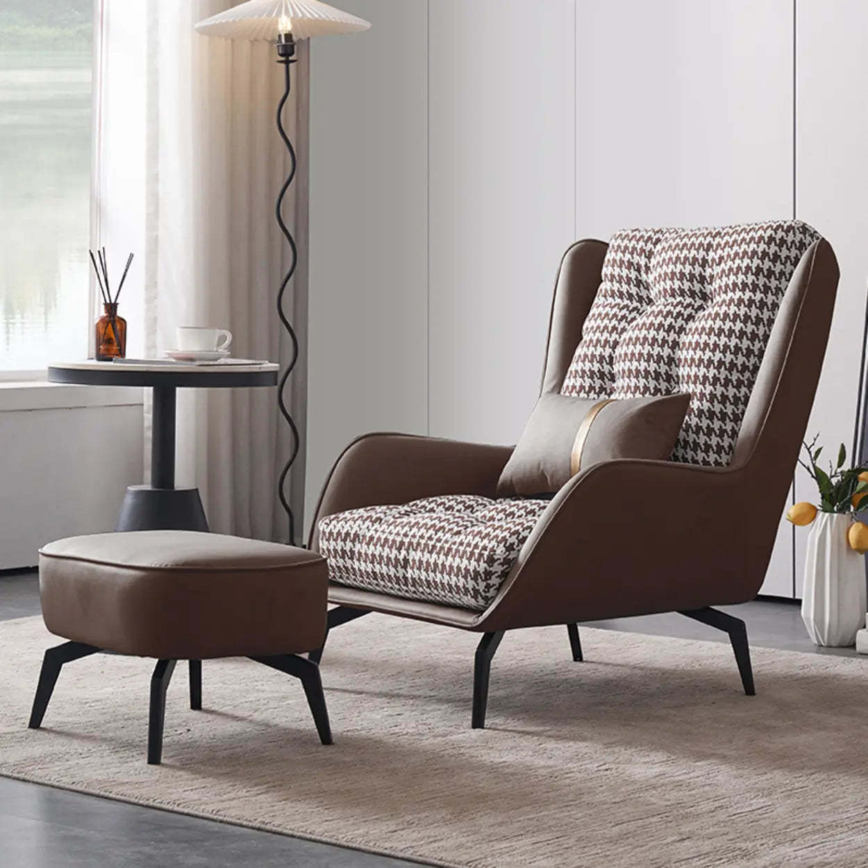 Biscuit Back Flared Arm Tufted Accent Chair — White/ Purple / Accent Chair / Cotton and Linen