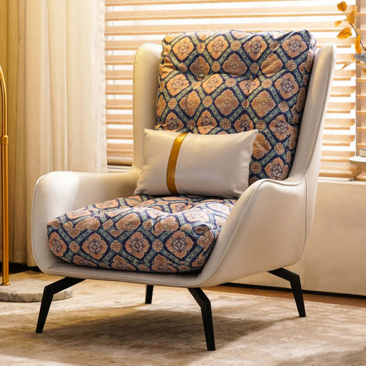 Biscuit Back Flared Arm Tufted Accent Chair — Yellow Houndstooth / Accent Chair / Cotton and Linen