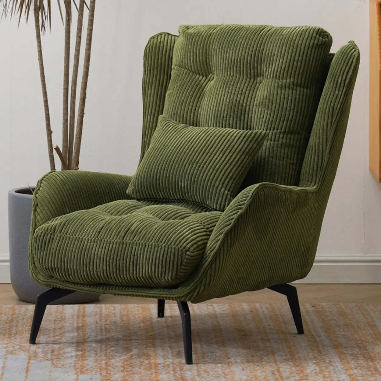Biscuit Back Flared Arm Tufted Accent Chair — Yellow Houndstooth / Accent Chair with Ottoman / Cotton and Linen