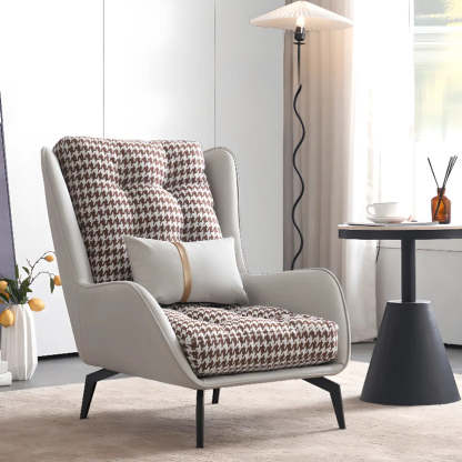Biscuit Back Flared Arm Tufted Accent Chair — Beige/ Black / Accent Chair / Cotton and Linen