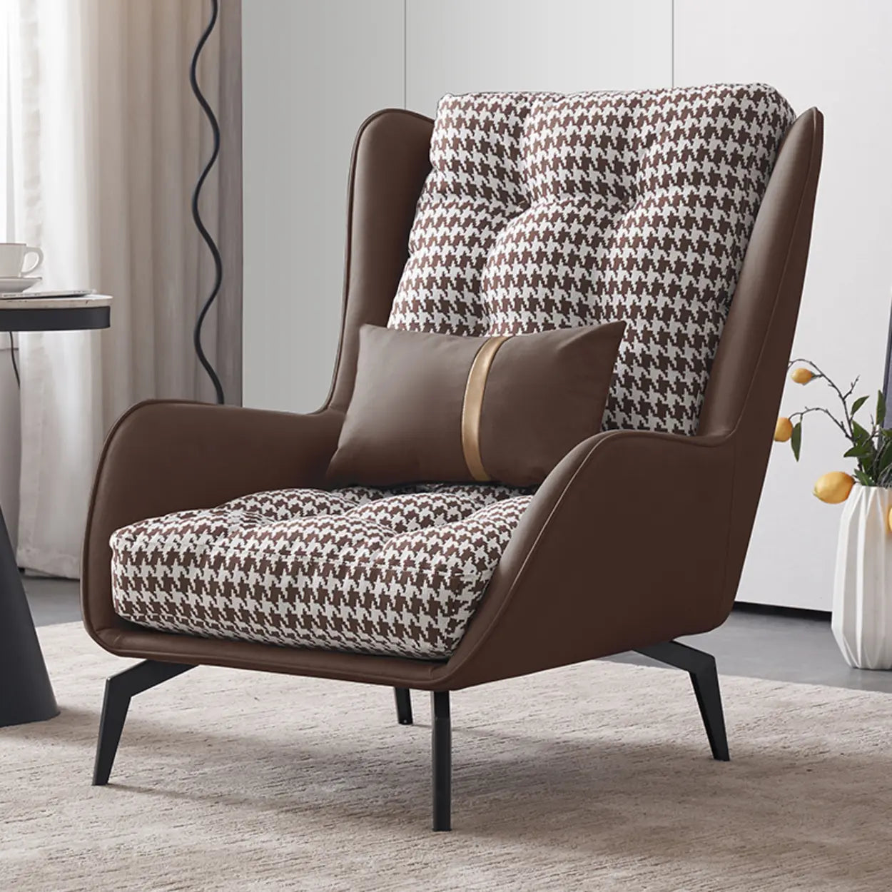 Biscuit Back Flared Arm Tufted Accent Chair — Blue-White / Accent Chair / Cotton and Linen