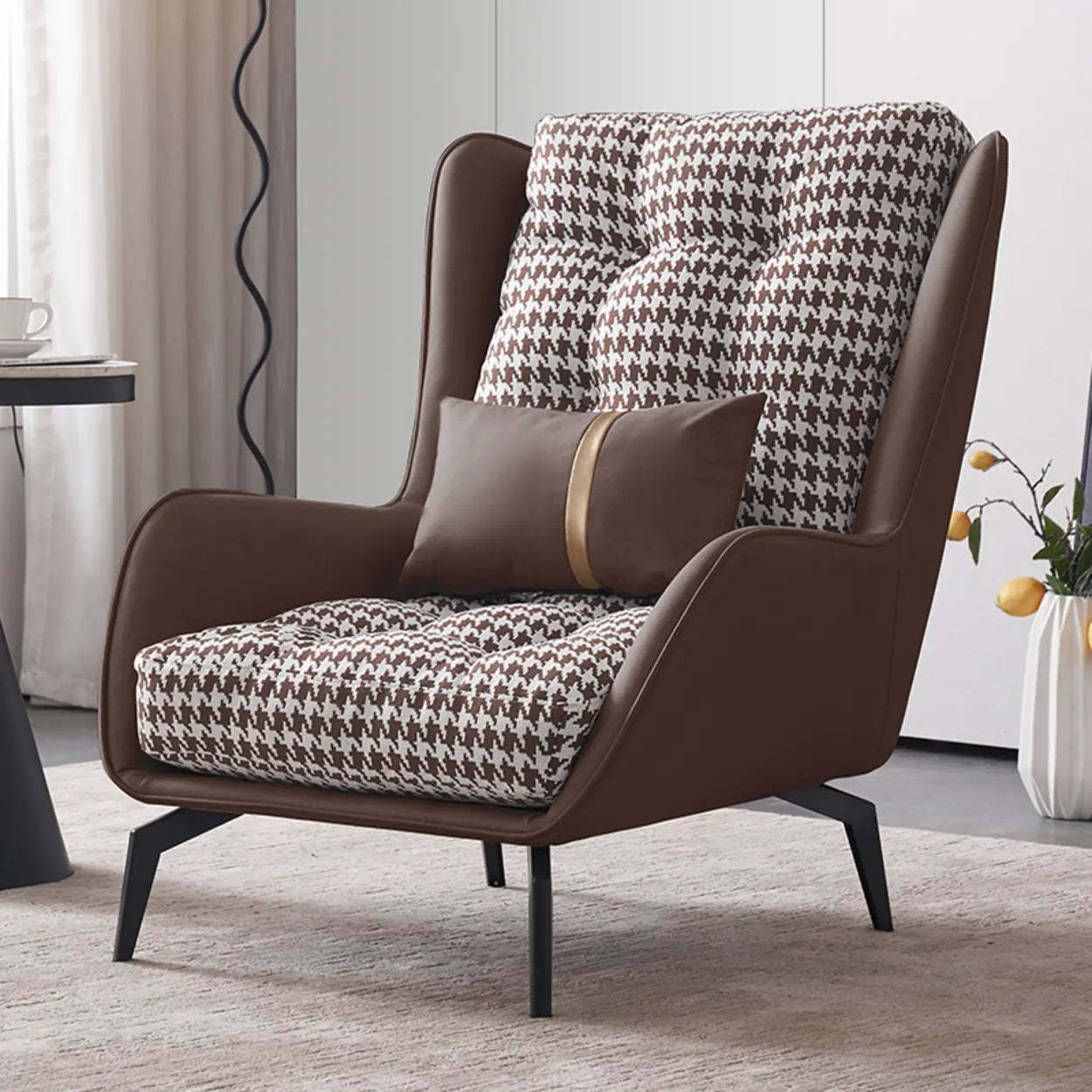 Biscuit Back Flared Arm Tufted Accent Chair — Blue-White / Accent Chair / Cotton and Linen
