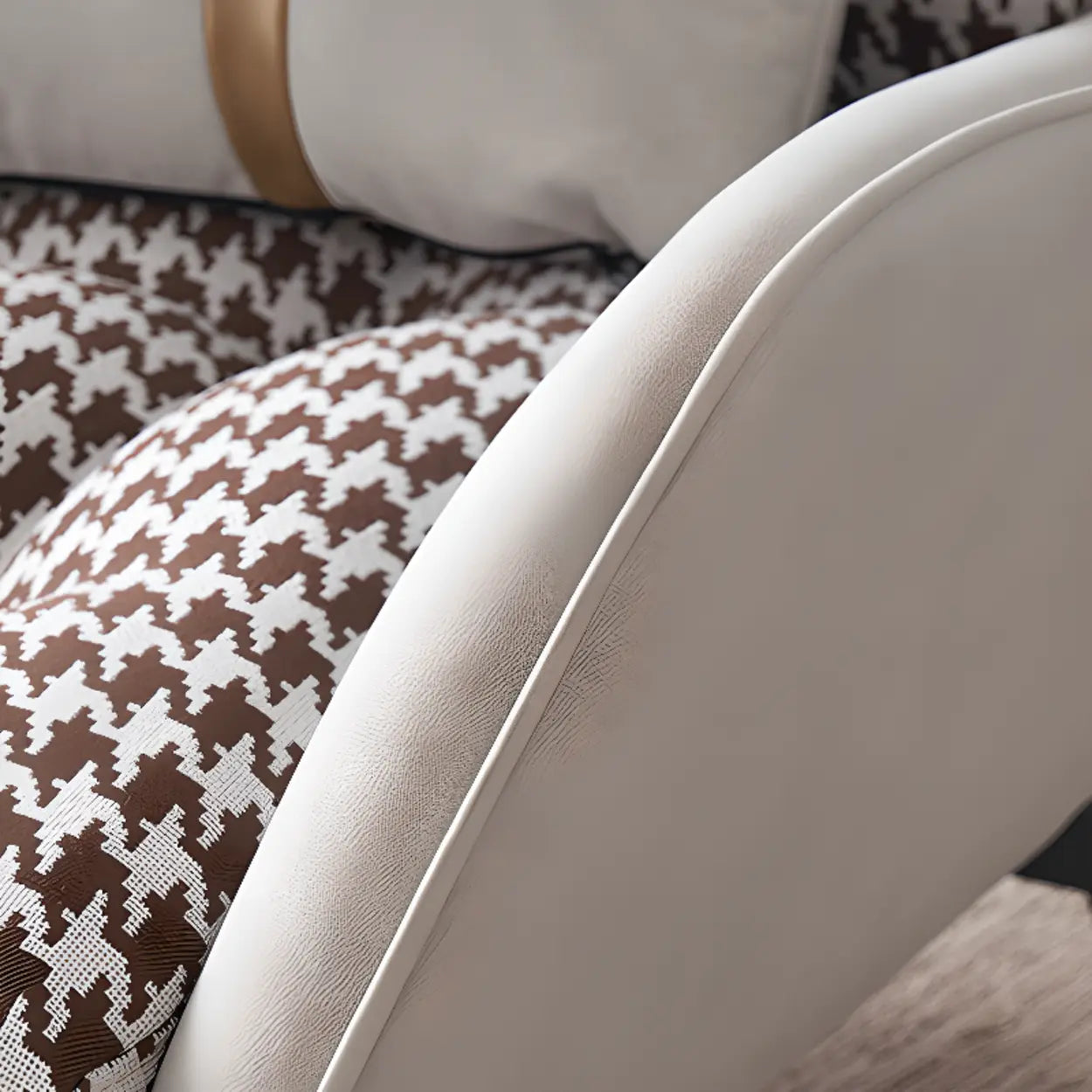 Biscuit Back Flared Arm Tufted Accent Chair — Coffee Houndstooth / Accent Chair / Cotton and Linen