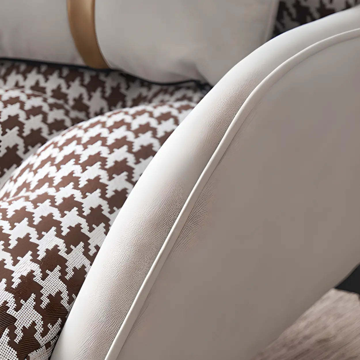 Biscuit Back Flared Arm Tufted Accent Chair — Coffee Houndstooth / Accent Chair / Cotton and Linen