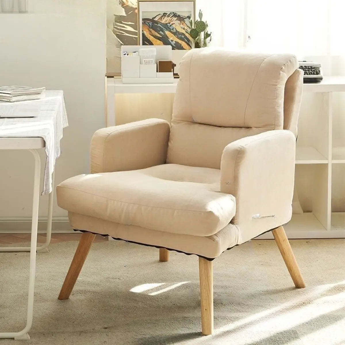 Lighom modern pillow sewn gray accent chairs in linen — Chair Only / Beige