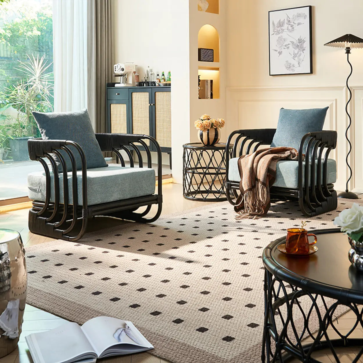 Wicker Rattan Square-Arm Accent Chair