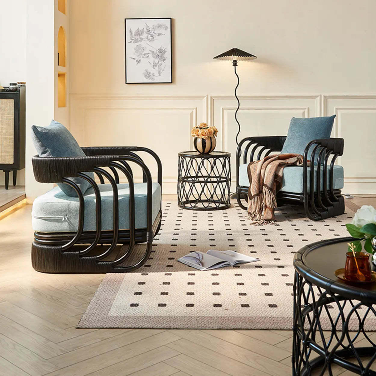 Wicker Rattan Square-Arm Accent Chair