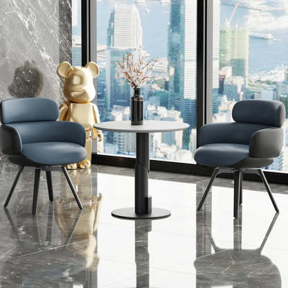 Blue Gray Cozy Solid-Back Leather Dining Chair — Black