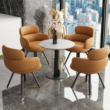 Blue Gray Cozy Solid-Back Leather Dining Chair — Orange/ Brown