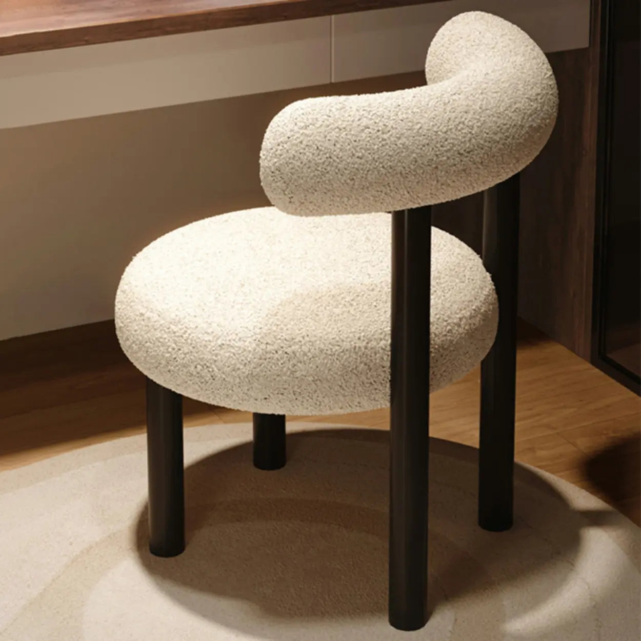 Cream Upholstered Metal Vanity Stool with Arc Back — Black / 1 Piece