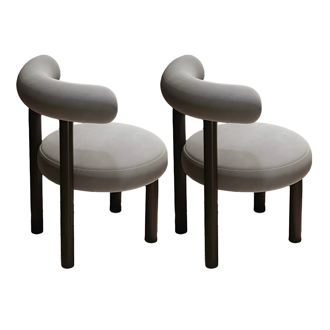 Cream Upholstered Metal Vanity Stool with Arc Back — White / 2 Piece Set