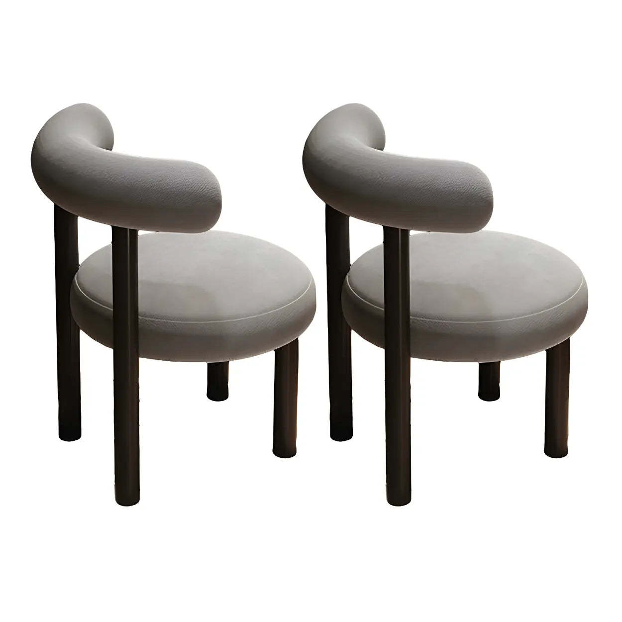 Cream Upholstered Metal Vanity Stool with Arc Back — White / 2 Piece Set