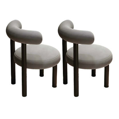 Cream Upholstered Metal Vanity Stool with Arc Back — White / 2 Piece Set