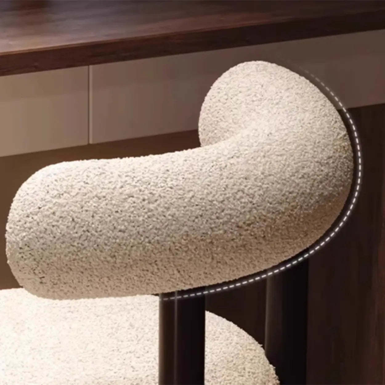 Cream Upholstered Metal Vanity Stool with Arc Back