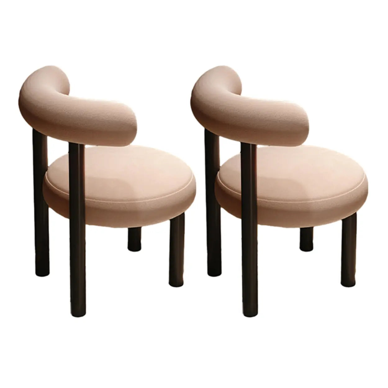 Cream Upholstered Metal Vanity Stool with Arc Back — Cream White / 2 Piece Set