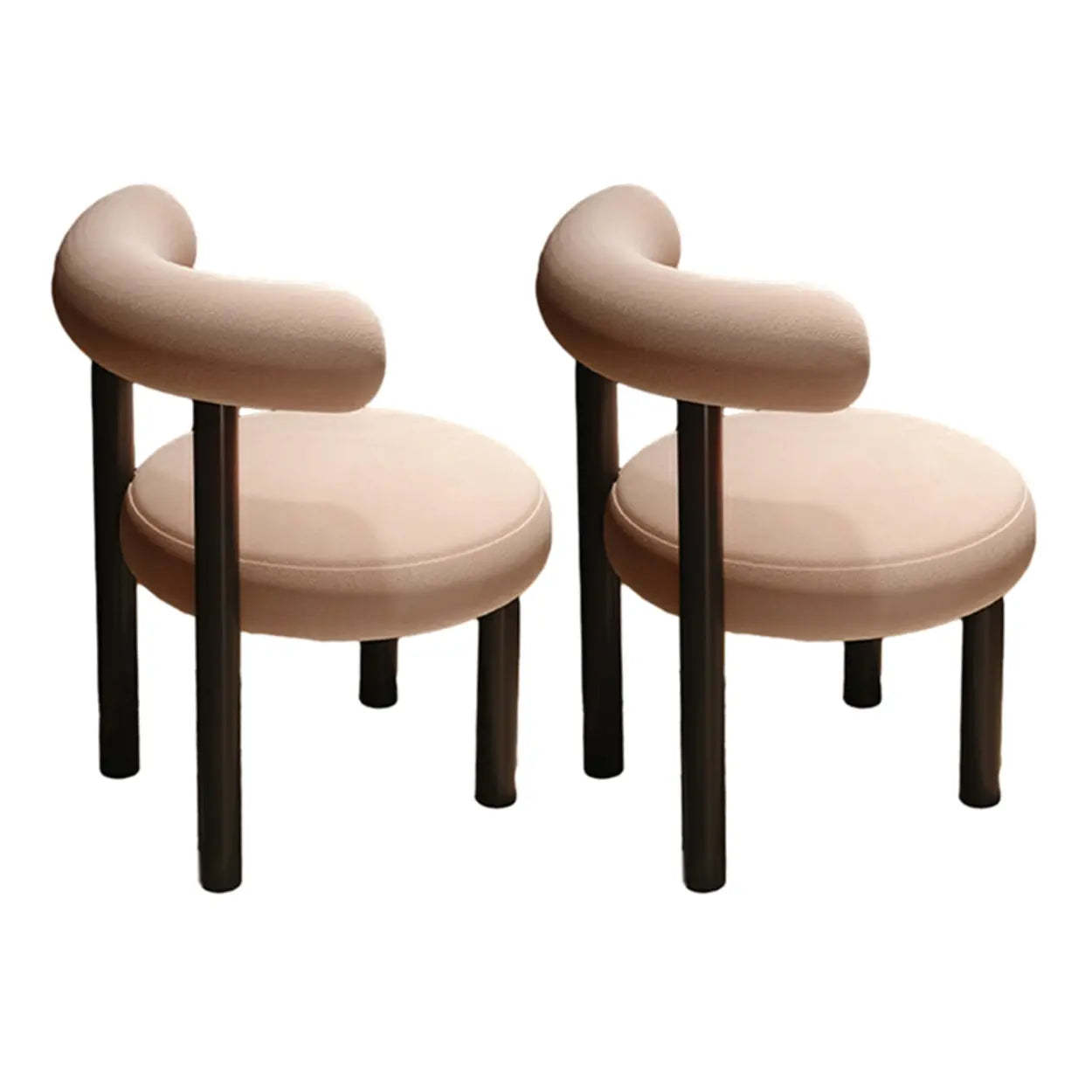 Cream Upholstered Metal Vanity Stool with Arc Back — Cream White / 2 Piece Set
