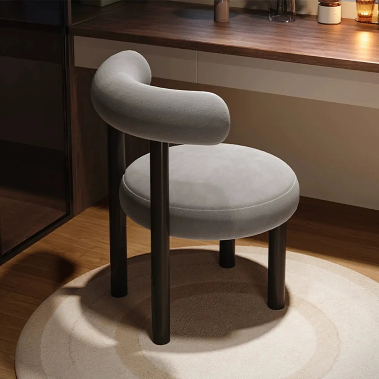 Cream Upholstered Metal Vanity Stool with Arc Back — Blue / 1 Piece