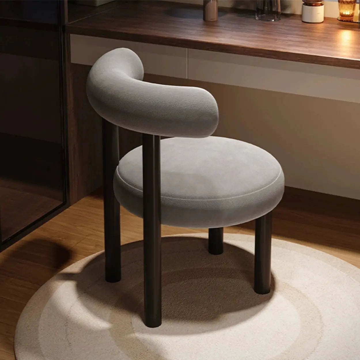 Cream Upholstered Metal Vanity Stool with Arc Back — Blue / 1 Piece