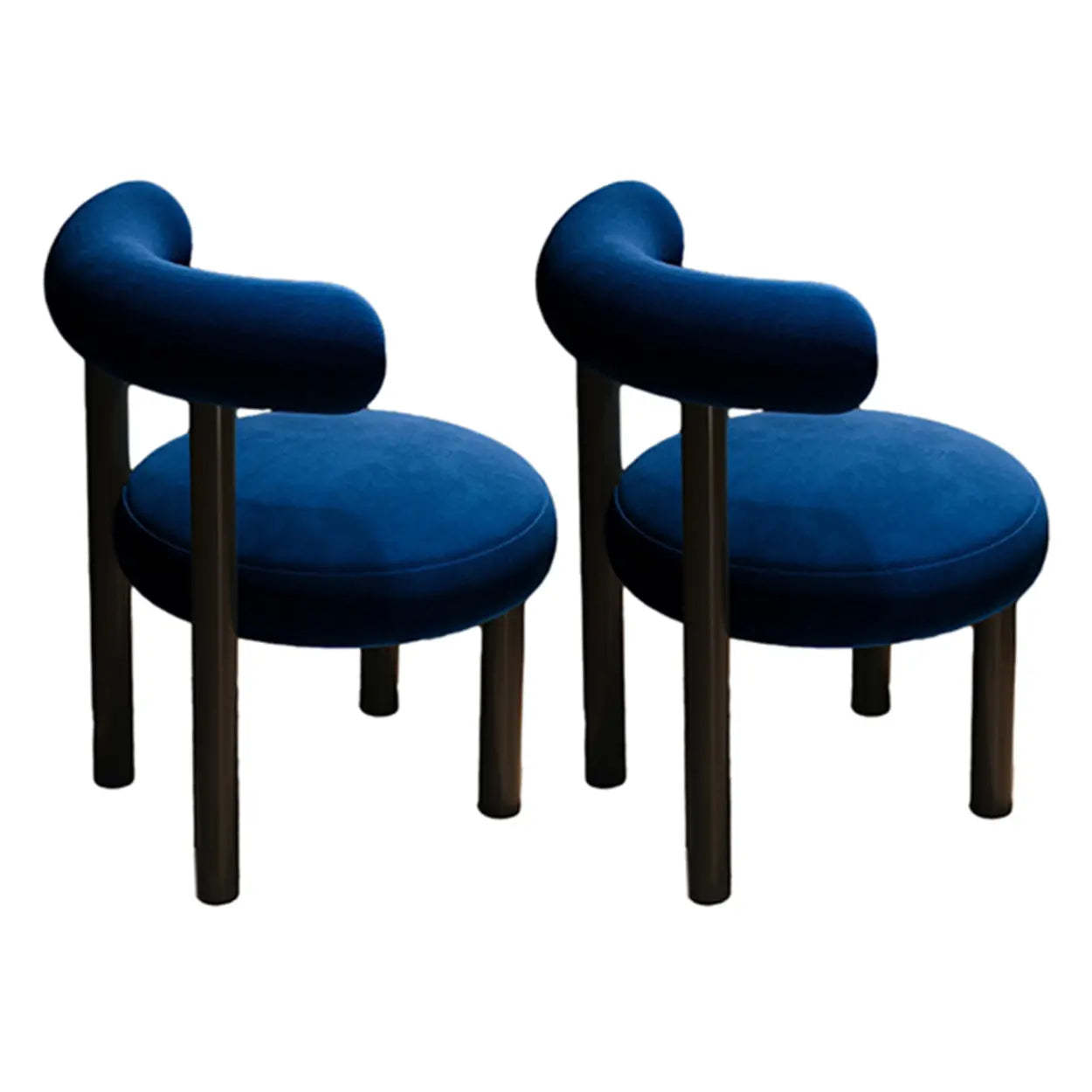 Cream Upholstered Metal Vanity Stool with Arc Back — Blue / 2 Piece Set